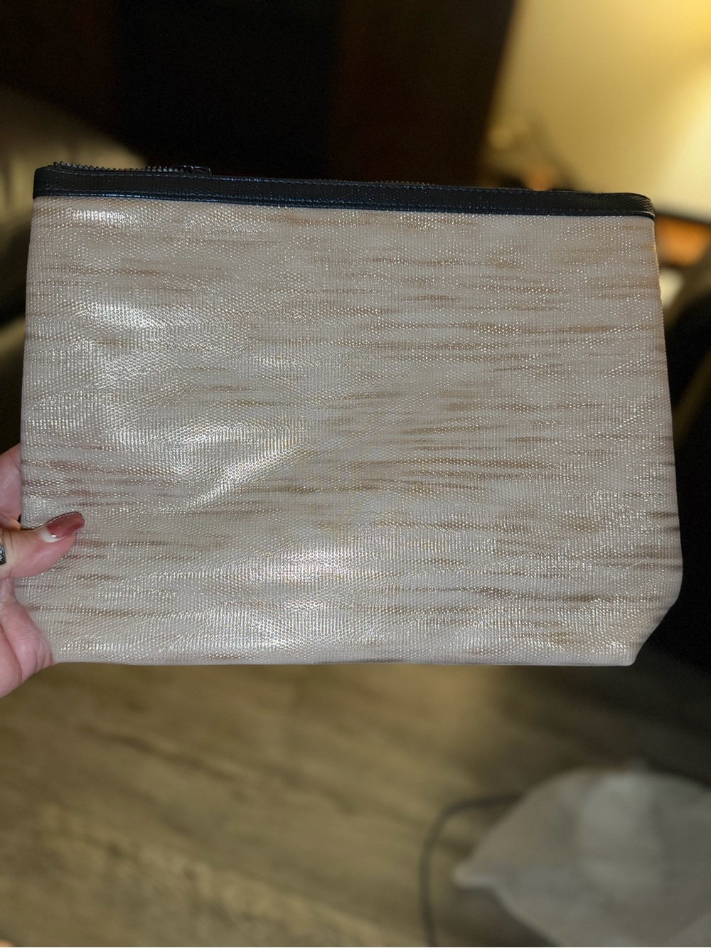 Lancôme Neutral Metallic Cosmetic Pouch - Sparkle Beige. 11inW x 9inL